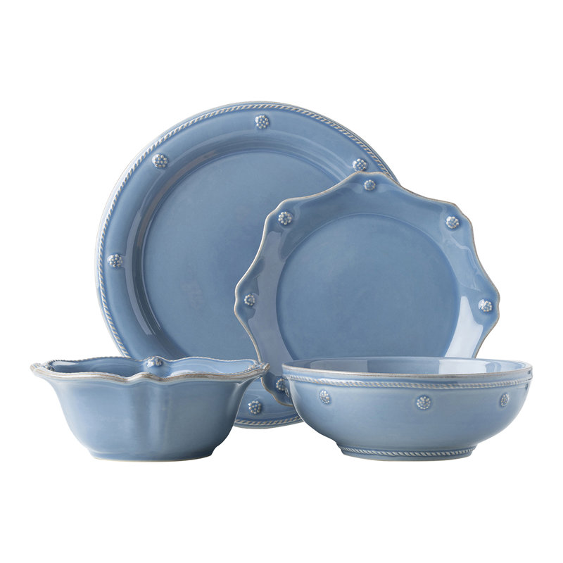 Chambray Blue Berry & Thread 4-Piece Ceramic Dining Set