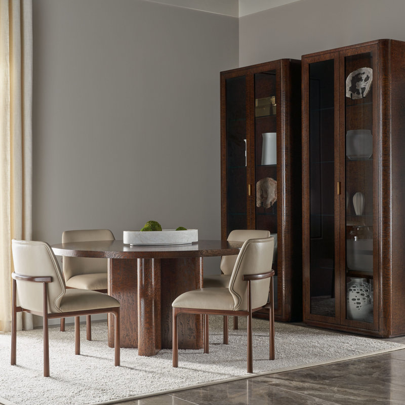 Kesden Round Pyramid Brown Wood Dining Table for Six