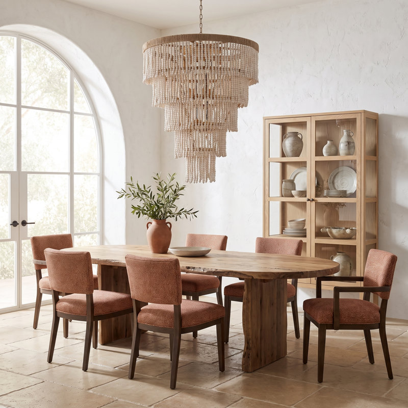 Grand lustre de style bohémien perlé en bois de 32 po Bohemia pour salon spacieux, vestibule, vestibule haut