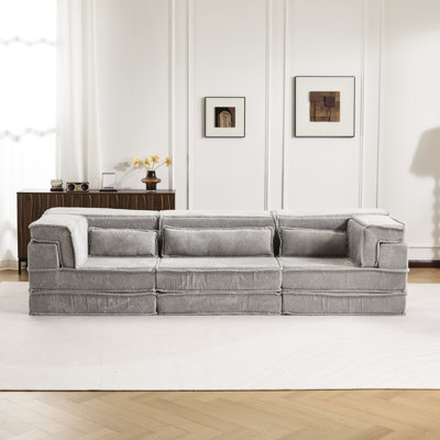 Oversized 2 Seater Convertible Floor Bed, Compression Mahjong In - Grey, Diy Boneless Modular Design, Circle Fleece Fabric Wrapped, High Density Padding, No Assembly Required , Bed With Seats And