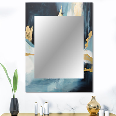 Gold and blue Abstract Expression 4 - Abstract Painting Unique Mirror, Modern Large Wall Mirror, Printed Metal Art