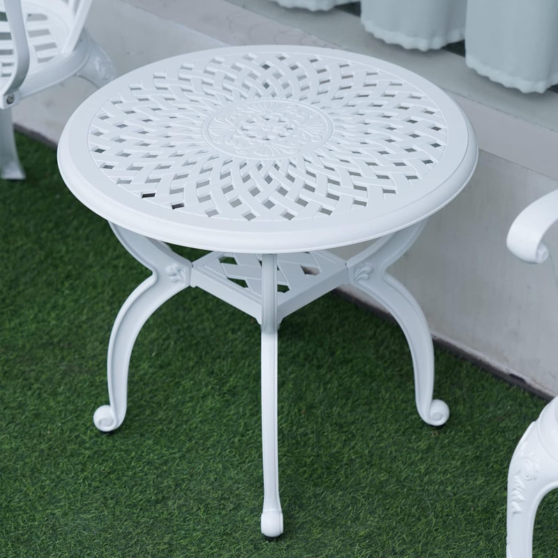 Table d'appoint d'extérieur en fonte d'aluminium, table de bout d'extérieur antirouille, table bistro de patio pour l'intérieur, jardin, porche, balcon (ronde)