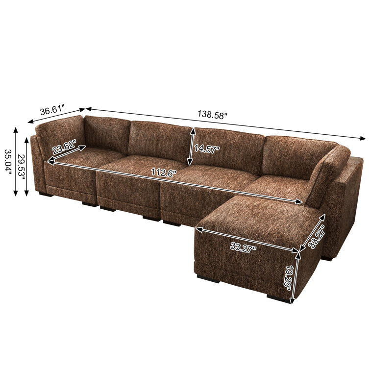 EUROCO 122.8 Oversized Chenille Fabric Sectional Sofa with