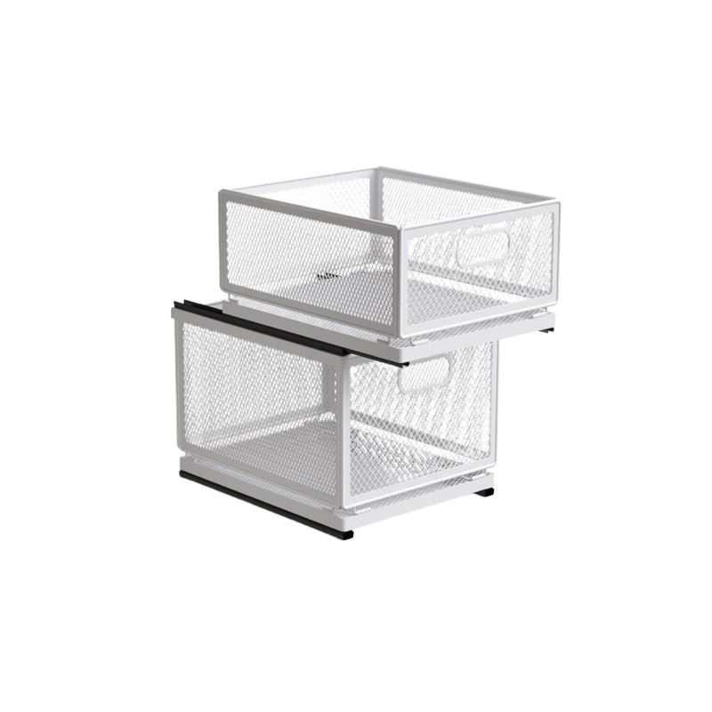 White 2 Pack Pull Out Cabinet Organizer, Slide Out Drawers Fixed with Adhesive Nano Film