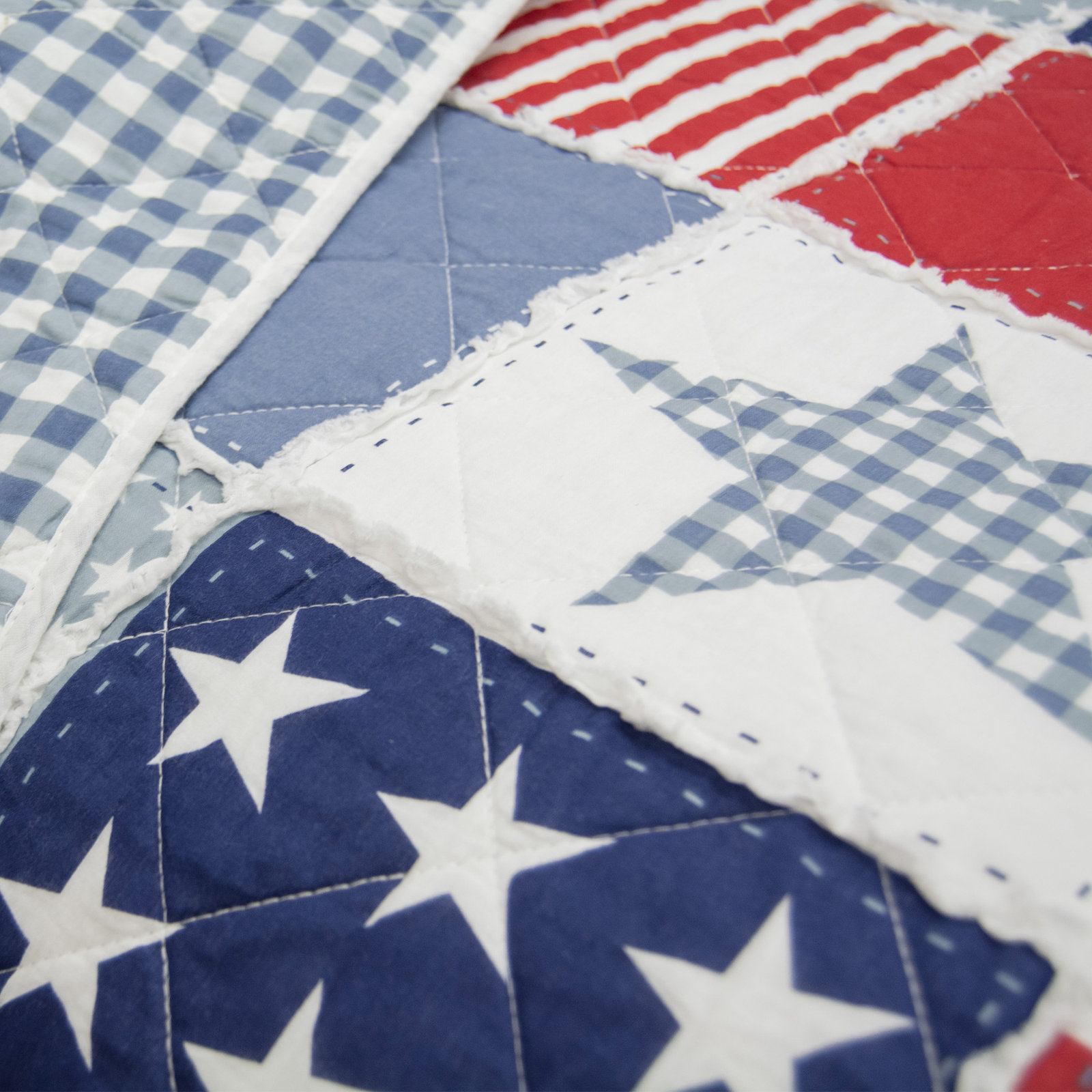 Donna Sharp Star & Stripe Ragged Pieced Cotton Patriotic Quilt Set, Queen Quilt + 2 Queen Shams