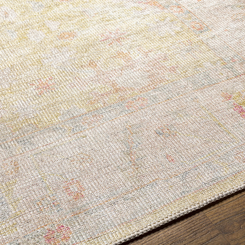 Dietrick Machine Washable Oriental Grass Green/Light Pink Area Rug, Rectangle 5'3" x 7'