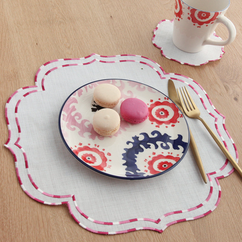 Chartian Cotton Embroidered Round, Pink