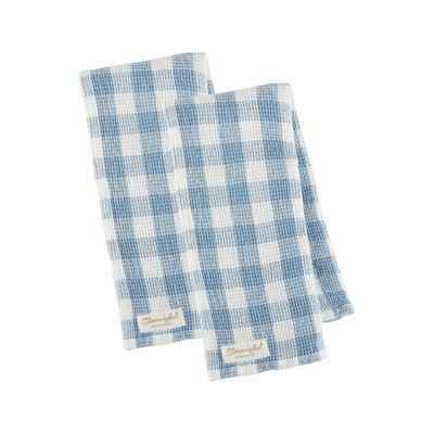 Washed Waffle Dishtowel Set/2, Olive Checker