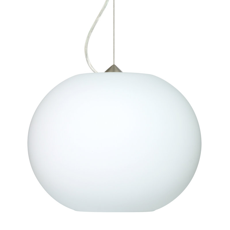 Luminaire suspendu à 1 lumière Jordo, Nickel satiné, Opale matte, Incandescent