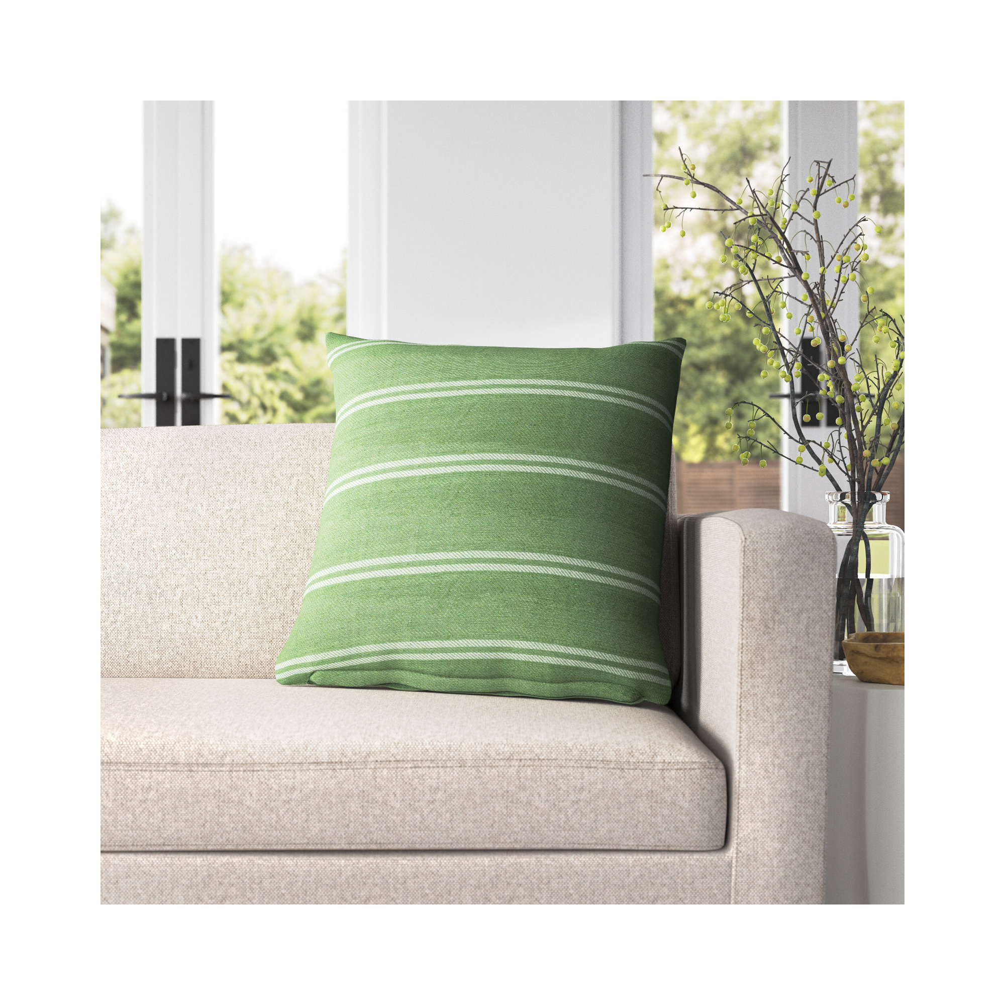 Hudie Striped Cotton Throw Pillow, Green, Pillow Cover Only - No Insert