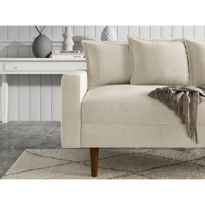 Stelly 70'' Velevt Square Arm Sofa, Beige 100% Polyester