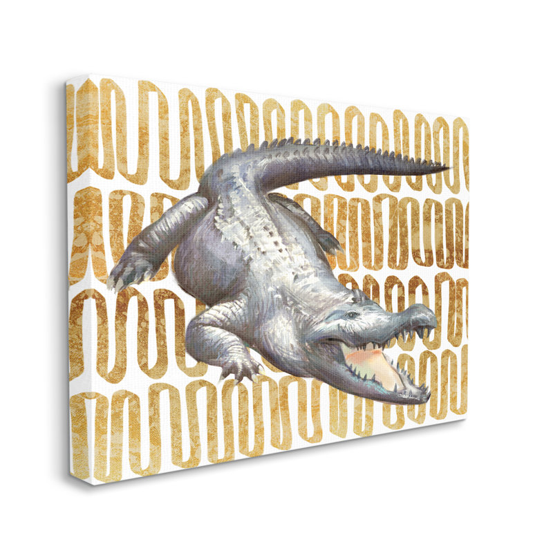 Motif d'alligator sur fond abstrait brun jaune par Ziwei Li - impression, Toile tendue, H 30 po x l 40 po