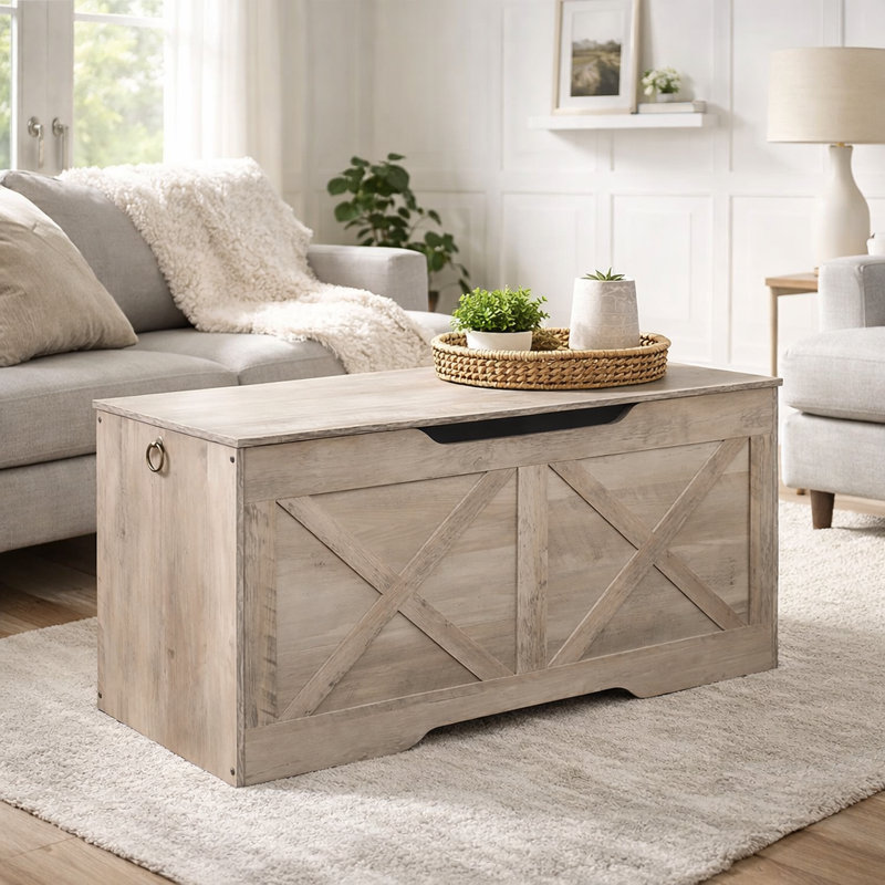 Coffre de rangement 39,4 po, coffre de rangement pour couvertures, coffre d'appoint, Gris