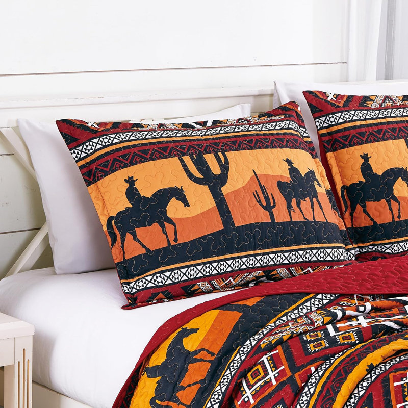 Full Southwestern Sunset Cowboy Microfiber Quilt Set