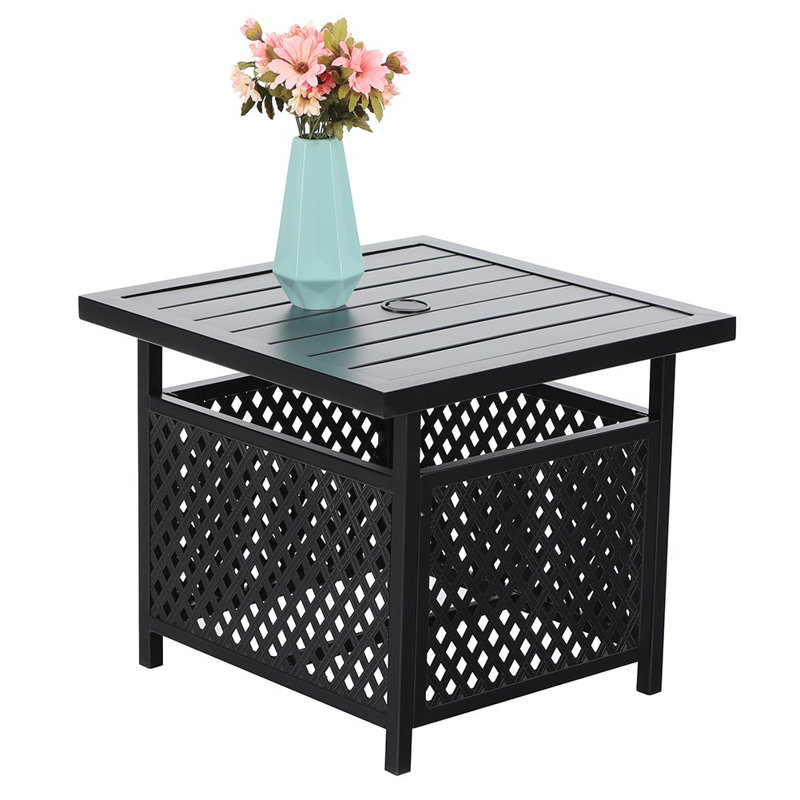 Leonard Square Metal Outdoor Coffee Table With Umbrella Hole , 22'' in. W 22'' in. D