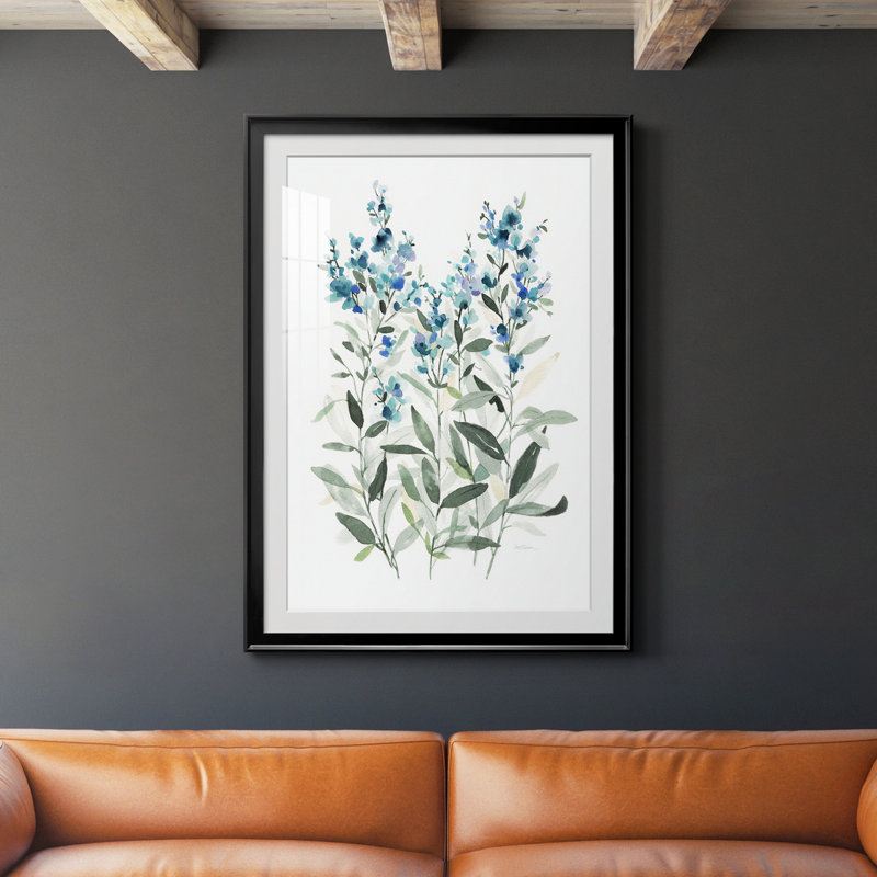 Delicate Blue Botanical II - peinture encadrée, Noir, H 30,5 po x l 42,5 po x P 1,5 po