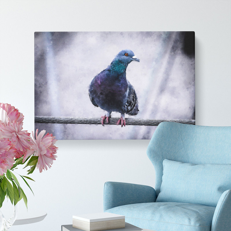 Pigeon Bird On A Wire - Wrapped Canvas Painting, 50cm H x 76cm W x 3cm D
