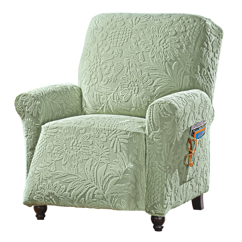 Housse pour meuble extensible embossée à motif tropical, H 38 po x l 118 po, Polyester vert
