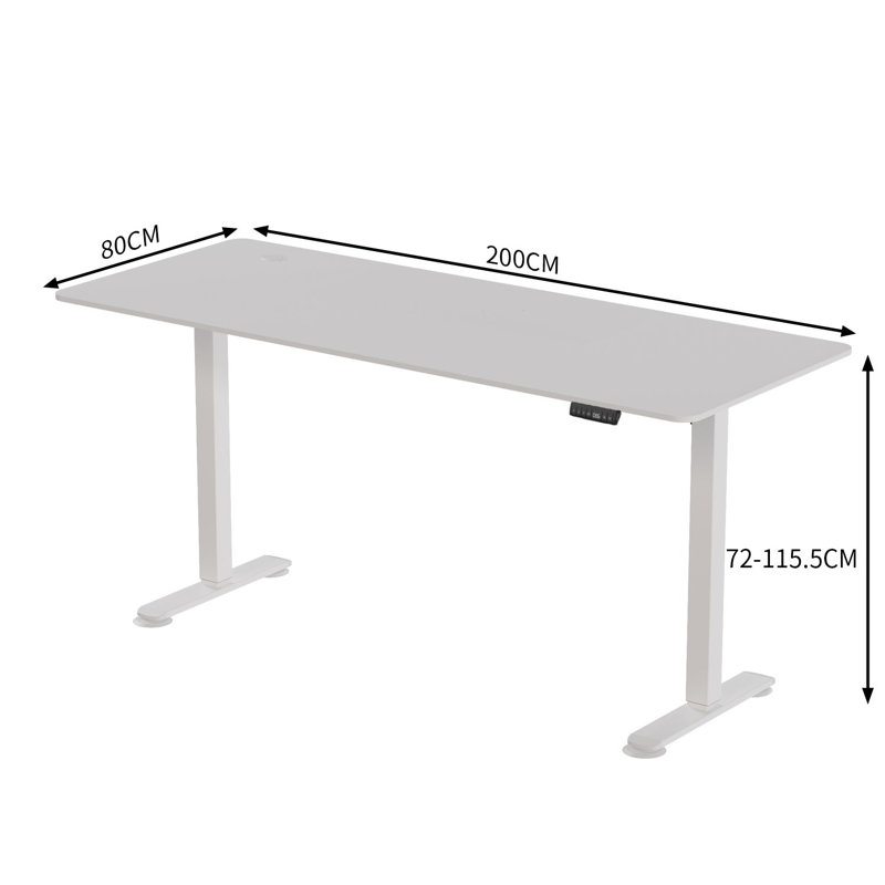 Height Adjustable T-Shaped Computer Desk 180 x 80cm Electric Standing Desk with USB Charging, White, White