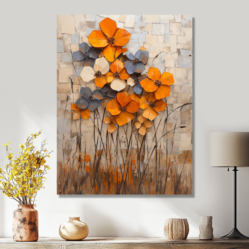 «Blooming Autumn Rhododendron Geometric Horizon III» - Impression sur métal rhododendron, H 32 po x l 16 po