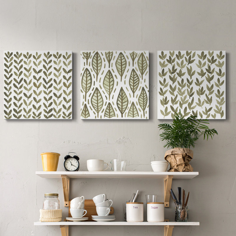 Greenery Motif VI - Ensemble de 3 peintures sur toile tendue, H 32 po x l 96 po x P 1 po