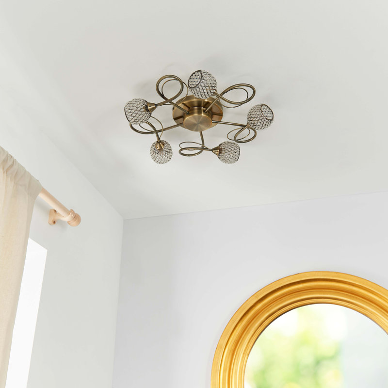 Coven Glass Semi Flush Mount, Antique Brass