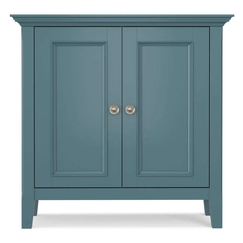 Manervia 32"W Solid Wood Transitional Low Storage Cabinet With 2 Doors And Adjustable Shelves, French Blue