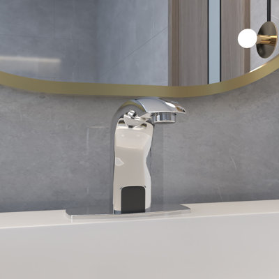 Touchless Low Arc Deck Mount Bathroom Sink Faucet With Deck Plate & Pop Up Drain In Polished Chrome