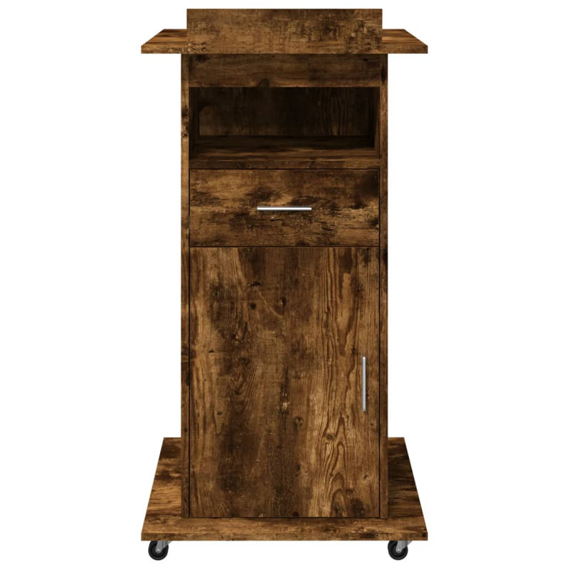 Lectern With Wheels & Drawer 55X55x107 Cm Engineered Wood, Smoked Oak