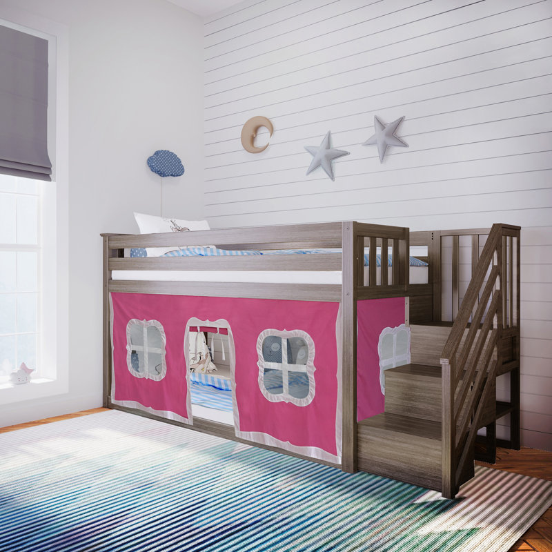 Harjeet Kids Twin Over Twin Bunk Bed, Pink, Clay