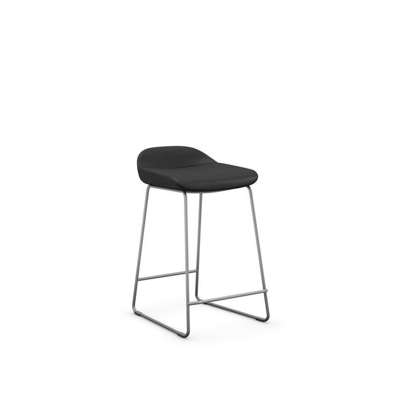 Tabouret Lilly , Argent, Vinyle noir, Tabouret de comptoir (siège d'une hauteur de 24 p