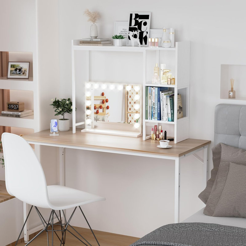 Desk Shelf For Top Of Desk Hutch Top Only Desktop Bookshelf Organizer, White