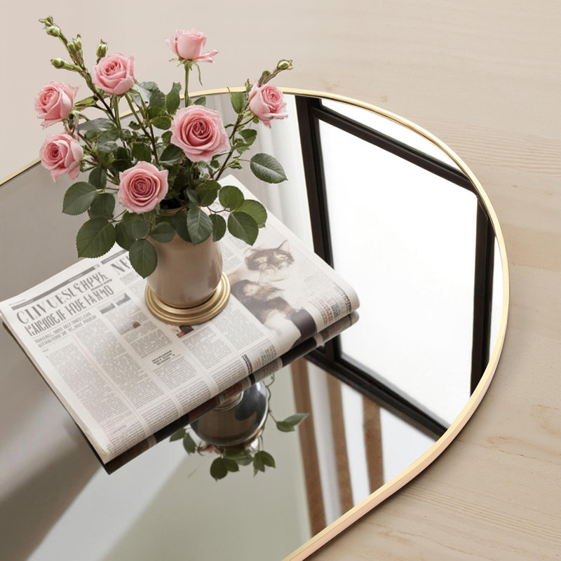 Oversized Arch Floor Mirror with Stand, Wall Mirror, Gold, 64" x 21"