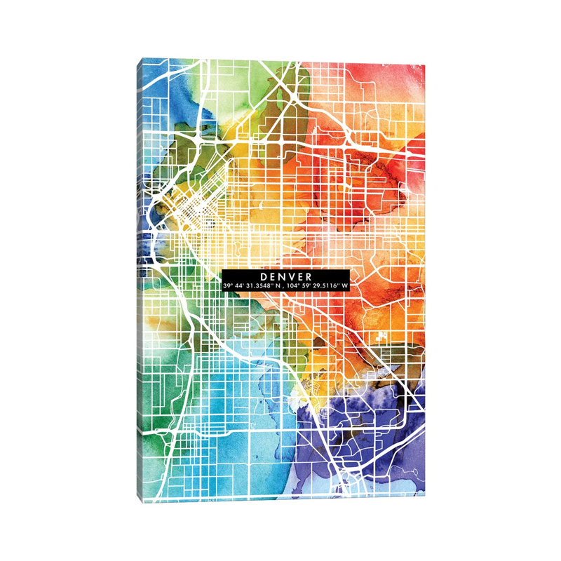 Denver City Map Colourful 1 Piece Wrapped Canvas Painting, 66.04cm H x 45.72cm W x 1.91cm D