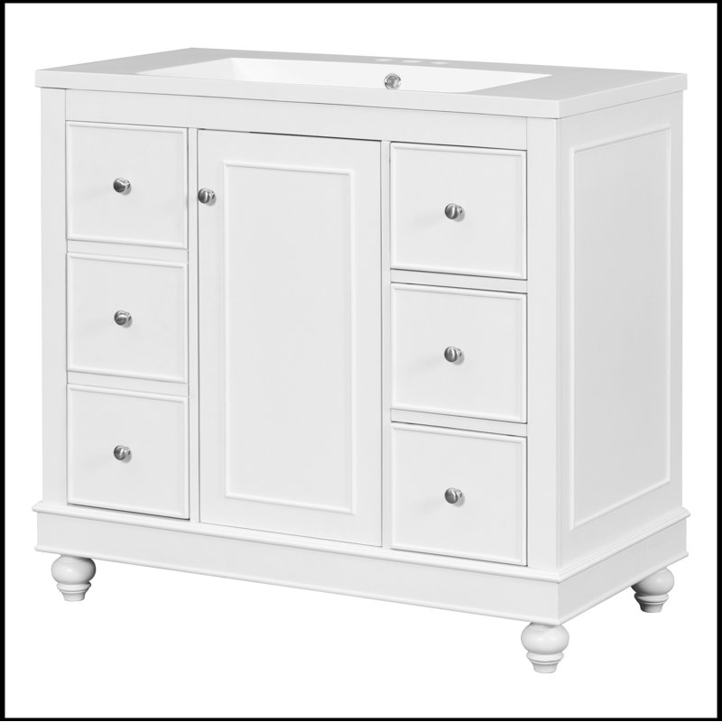 Meuble-lavabo simple 36 po avec comptoir Sebern, Blanc