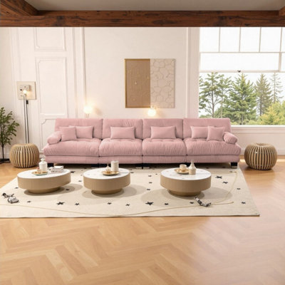 4-Seater Modular Sectional Sofa with Bolster Armrests, Chenille Cloud Couch