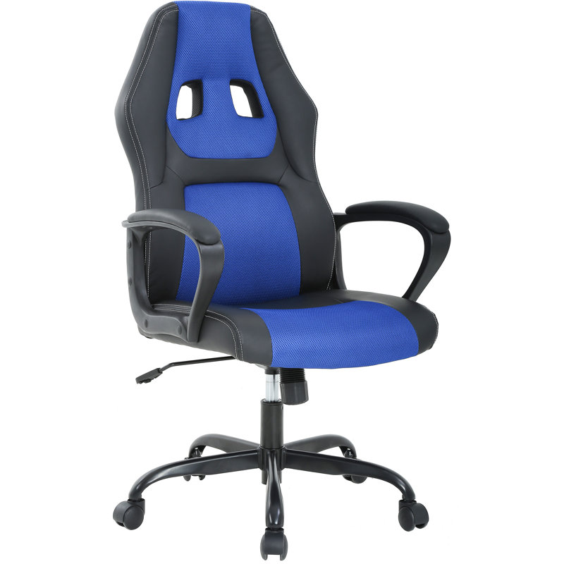 Fauteuil de jeu ergonomique avec siège lombaire et chaise de bureau ergonomique, Bleu