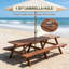 Très grand ensemble de table de pique-nique en bois extra long de 95 po avec bancs intégrés et trou pour parasol, pouvant accueillir confortablement 12 personnes, brun-124934339-124934341