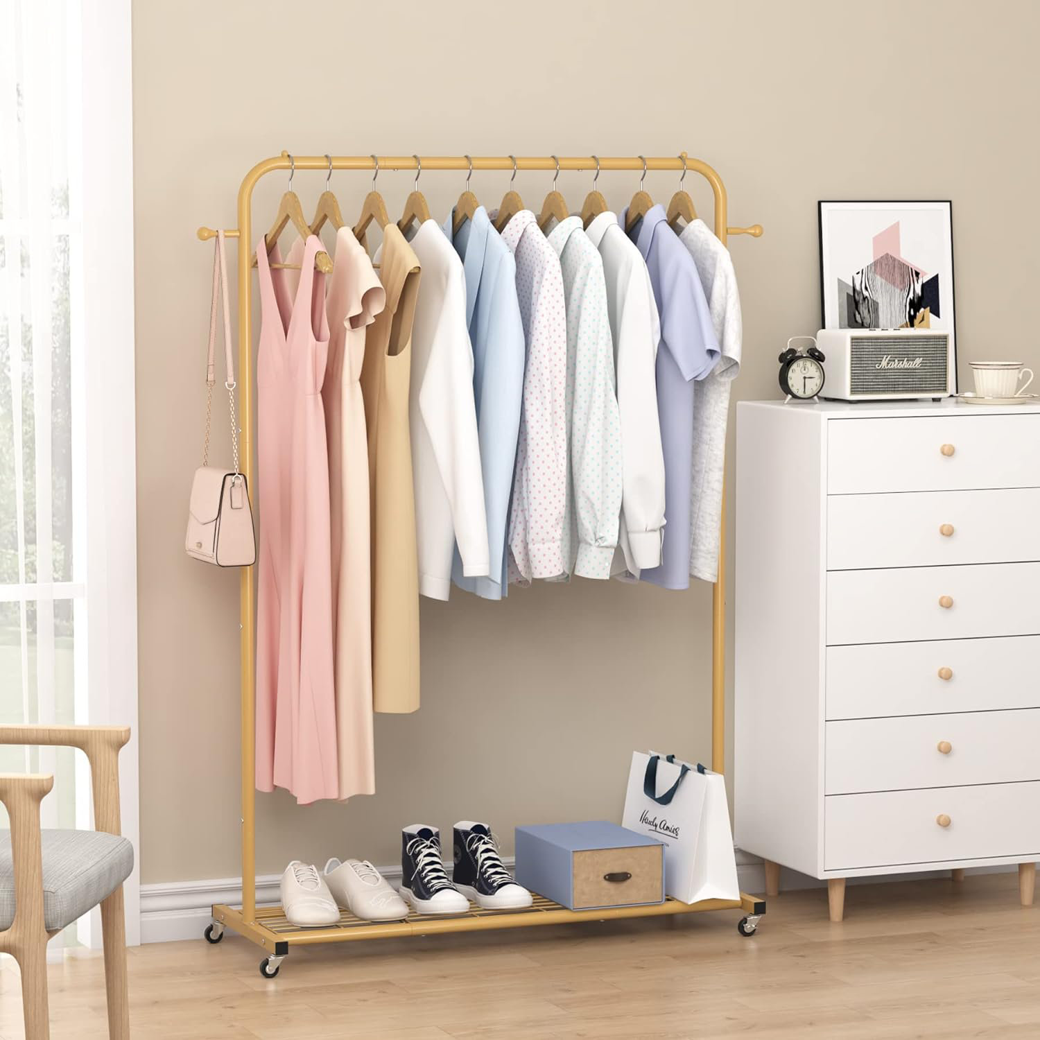 Rebrilliant Micia 39.76'' Metal Rolling Clothes Rack | Wayfair