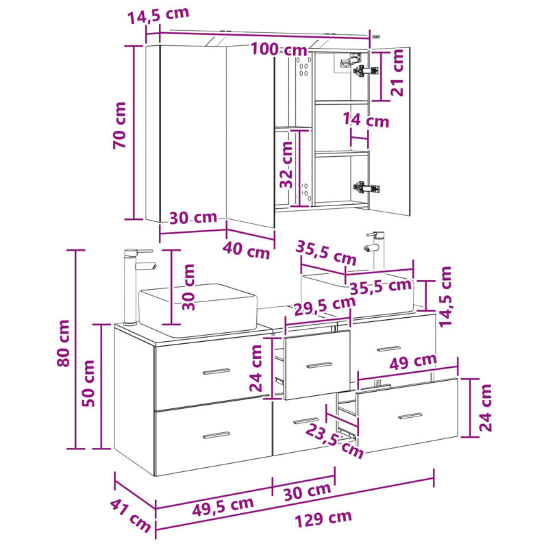 Vanity & Mirror Set, Light Grey
