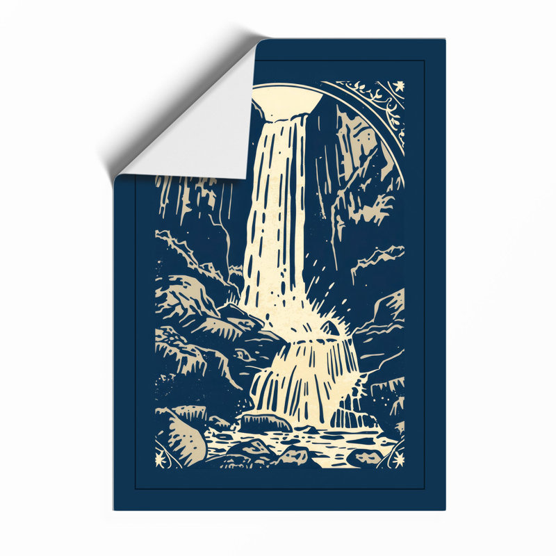 Waterfall At Midnight Japandi - Print, Unframed, A1 - 84.1 x 59.4 cm
