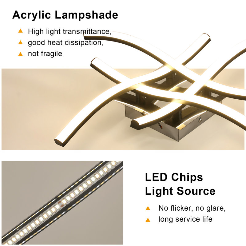 Liara LED Ceiling Light, Curved Design 4 Built-In LED Boards Flush Mount Light, Black, 3000-6500 Kelvins