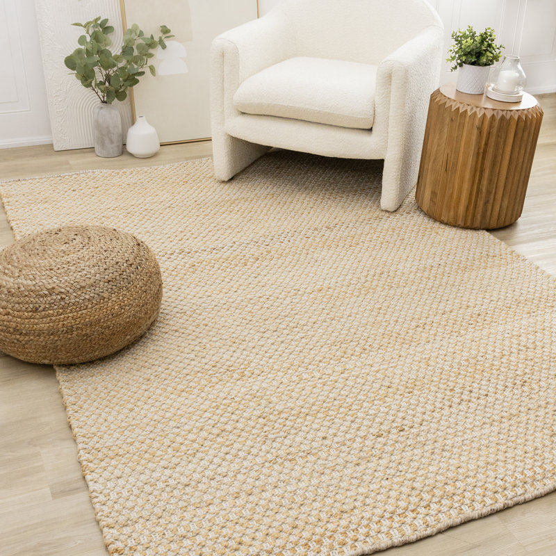 Tapis intérieur / extérieur à motif treillis ton sur ton / uni 5 pi x 8 pi (5 pi 3 po x 7 pi 7 po), beige crème, naturel - salon, chambre à coucher, salle à manger et cuisine