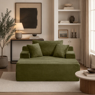 Chaise longue d'intérieur 56 pouces avec 3 coussins larges en velours côtelé sans assemblage