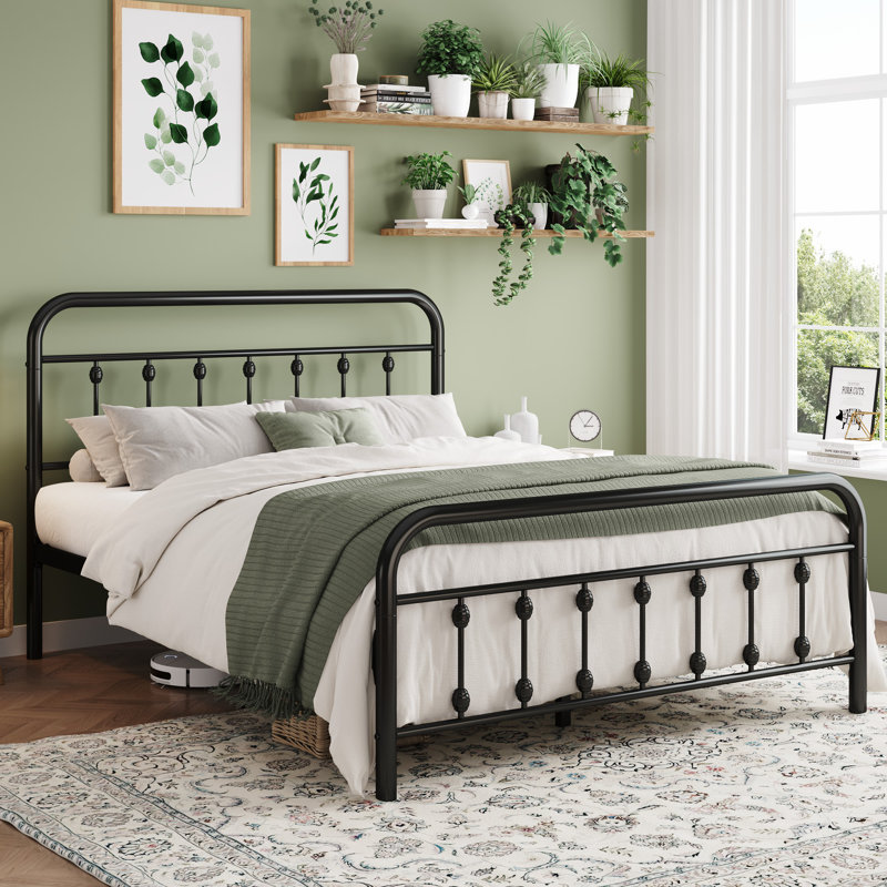 Modern Design Metal Platform Bed Frame With Headboard And Footboard, Queen, Black