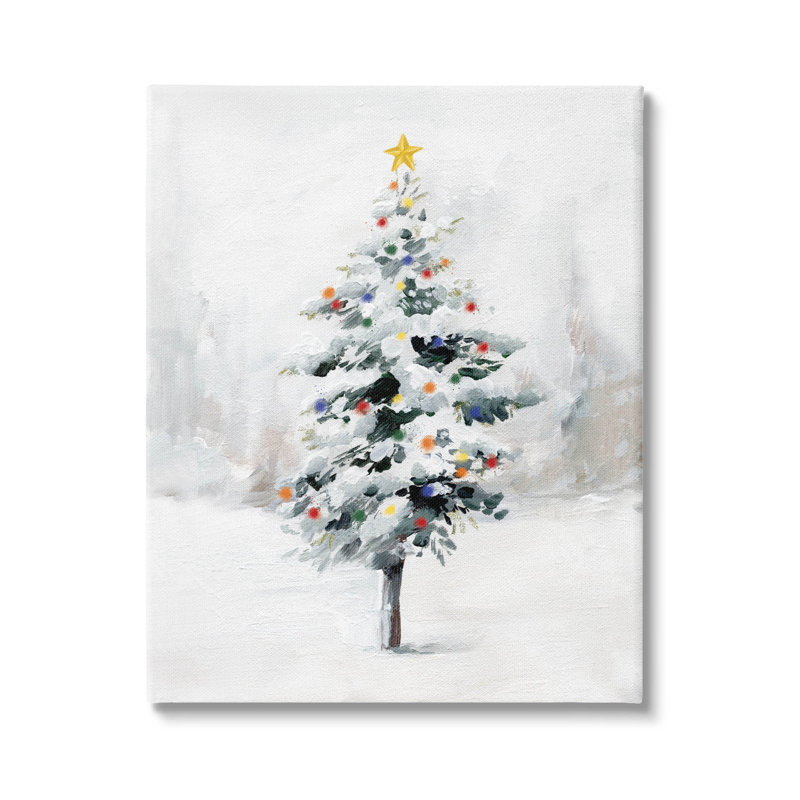 «Snowy Christmas Tree Landscape», art mural sur toile par Caverly Smith, H 20 po x l 16 po x P 1,5 po