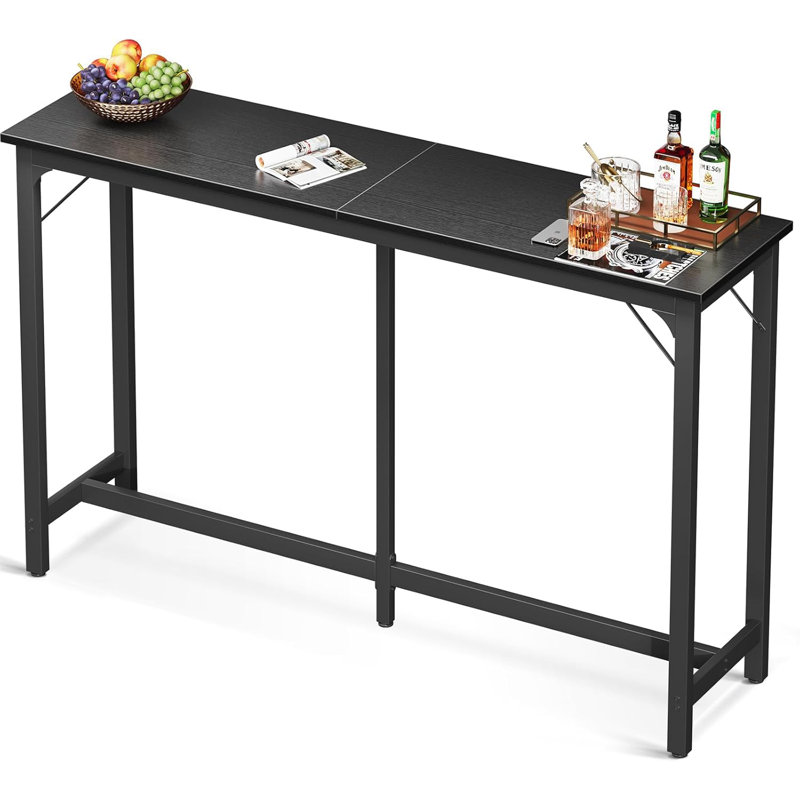 Rectangular Bar Height Table With Sturdy Metal Frame & Industrial Wood Top, Counter Height Dining Pub Table, Black