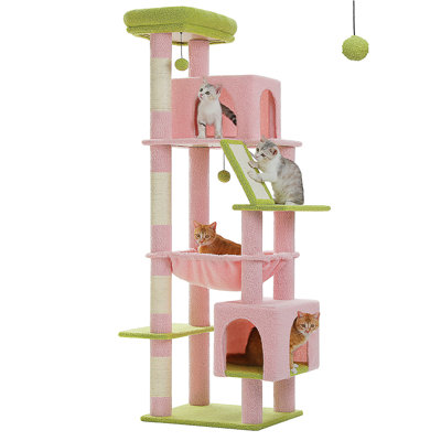 Grand arbre à chat Cactus 71 po pour grand chat 20 lb avec hamac très grand, tour pour chat robuste avec 4 poteaux à griffer en sisal et 2 condos spacieux pour les grands chats adultes Maine Coon