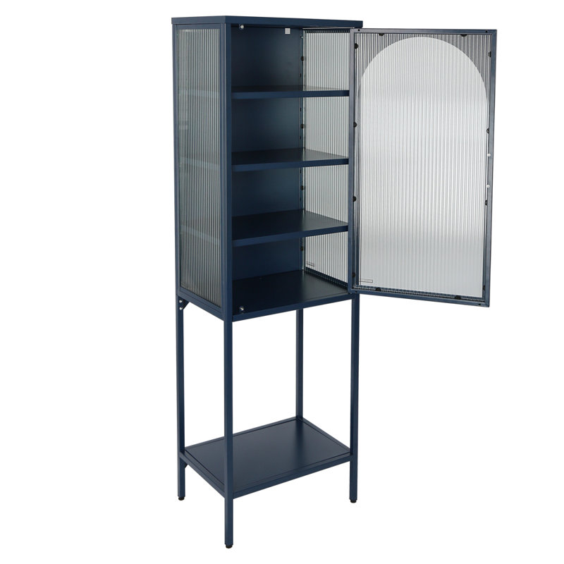 Crédence de cuisine haute en verre trempé avec porte arquée et tablettes réglables, Bleu