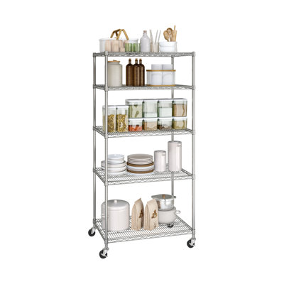 36'' W 5-Tier NSF-Certified Steel Shelving with Wheels
